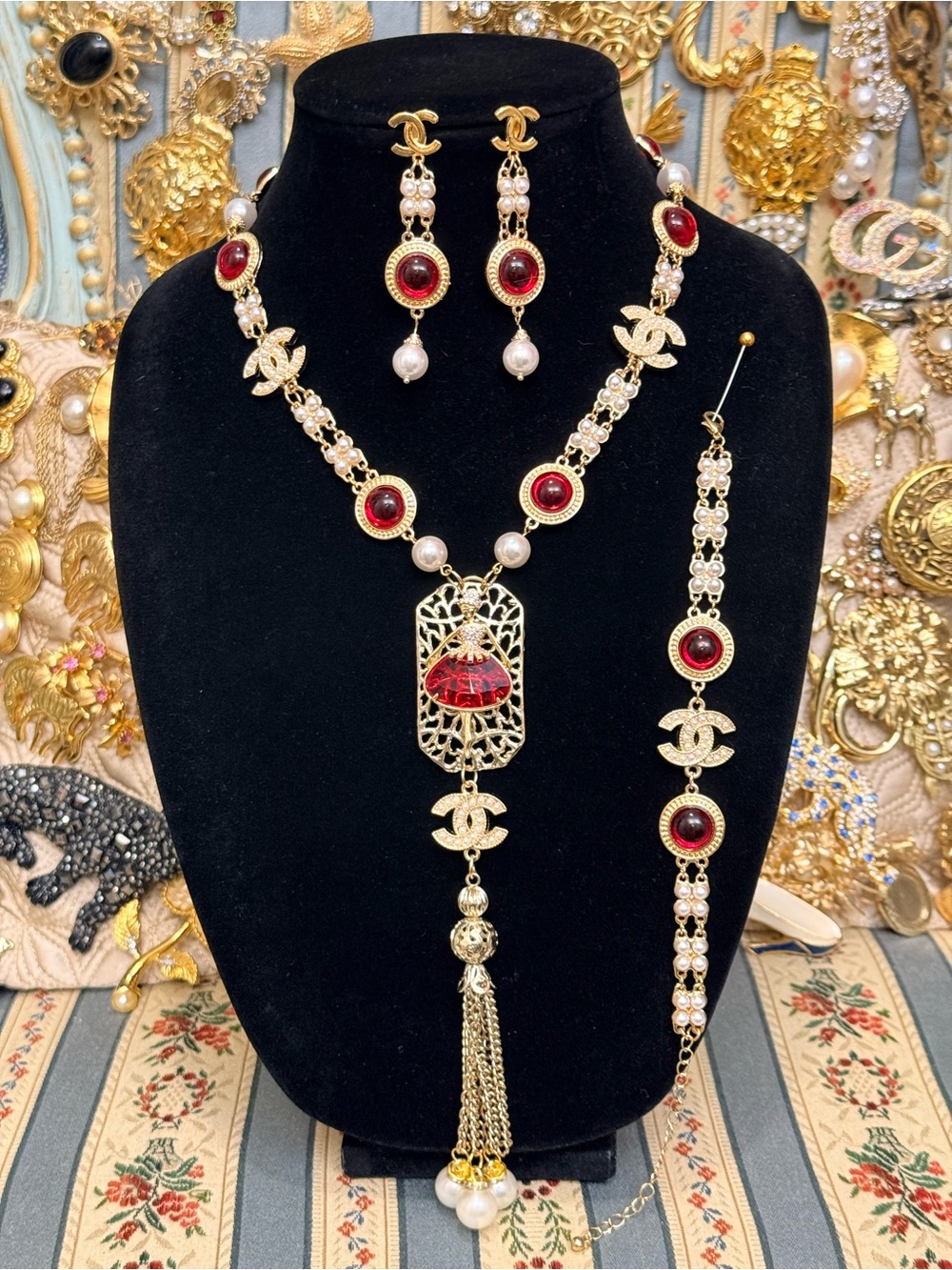 Red Cabochon & Gold Filigree Custom Made Regalia Set